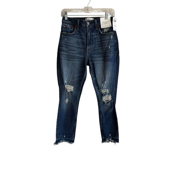 Abercrombie & Fitch The Skinny High Rise Distressed Ripped‎ Hem Jeans - Picture 1 of 11